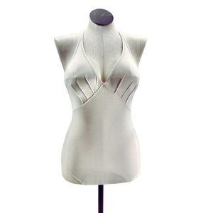 70s 80s White Strappy One-Piece Swimsuit Medium Vintage